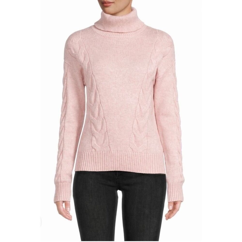 NWT Gorgeous LAUNDRY by Shelli Segal L Light Pink Turtleneck Cable Knit Sweater